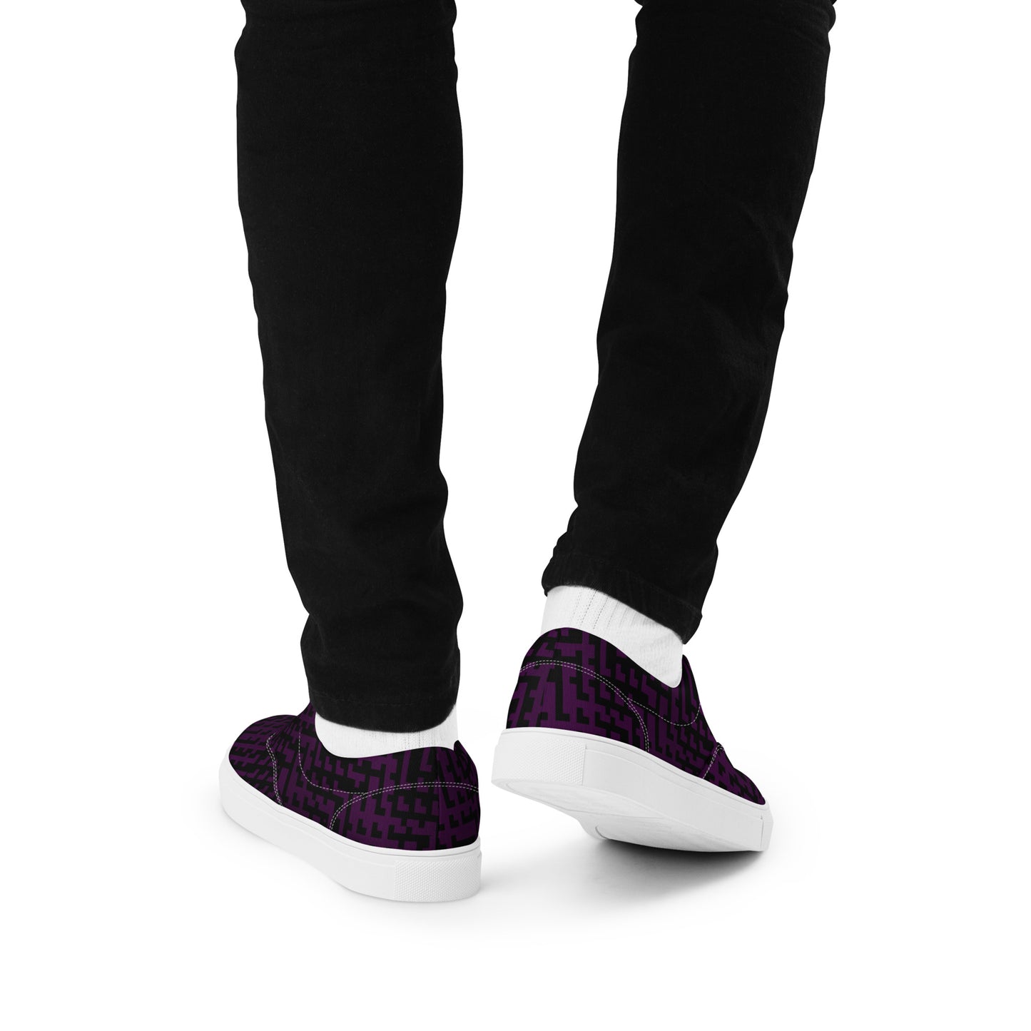 Men’s Lace-Up Canvas Shoes Black & Purple Houndstooth-Gingham Mix