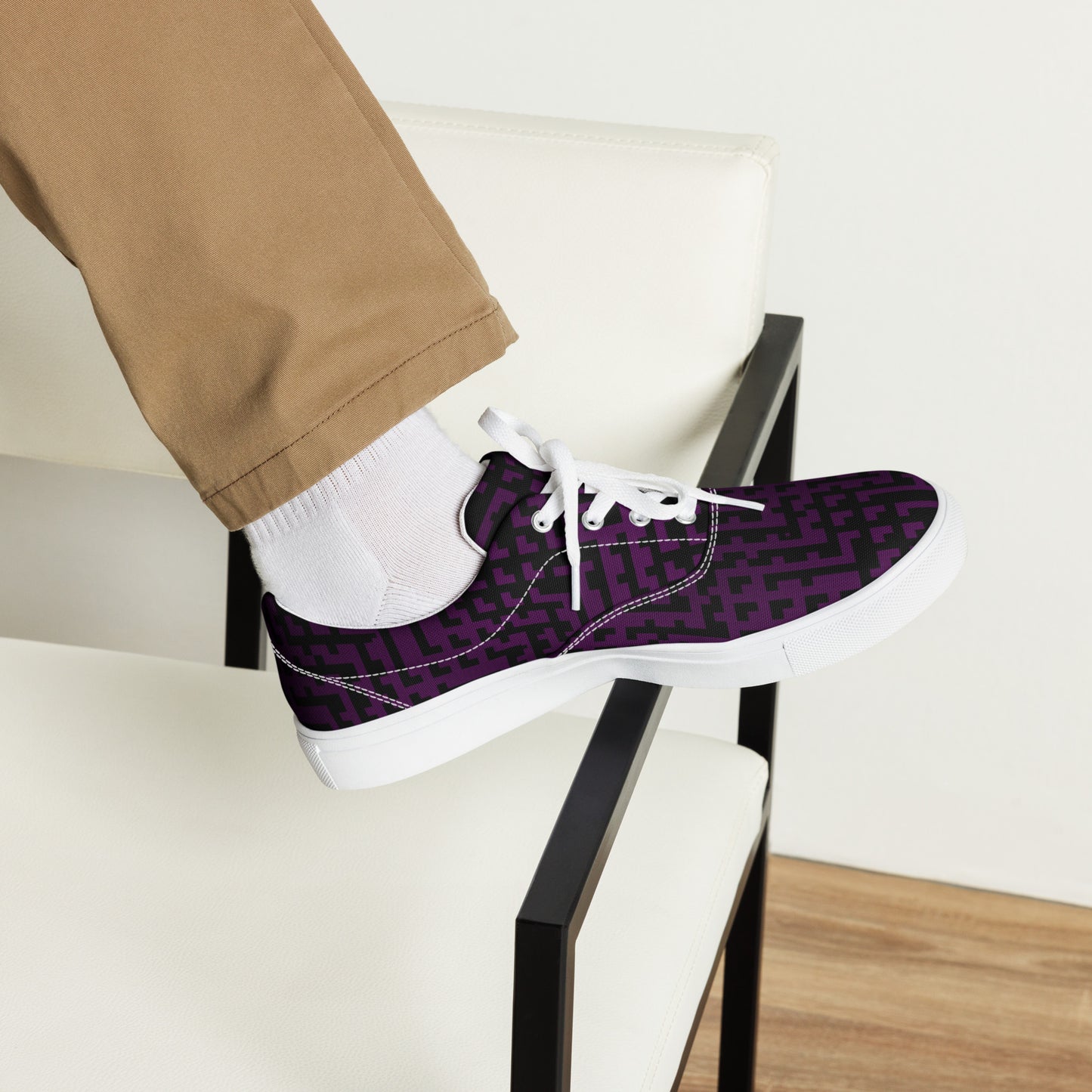 Men’s Lace-Up Canvas Shoes Black & Purple Houndstooth-Gingham Mix