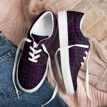 Men’s Black & Purple Pixel Pattern Lace-Up Canvas Shoes