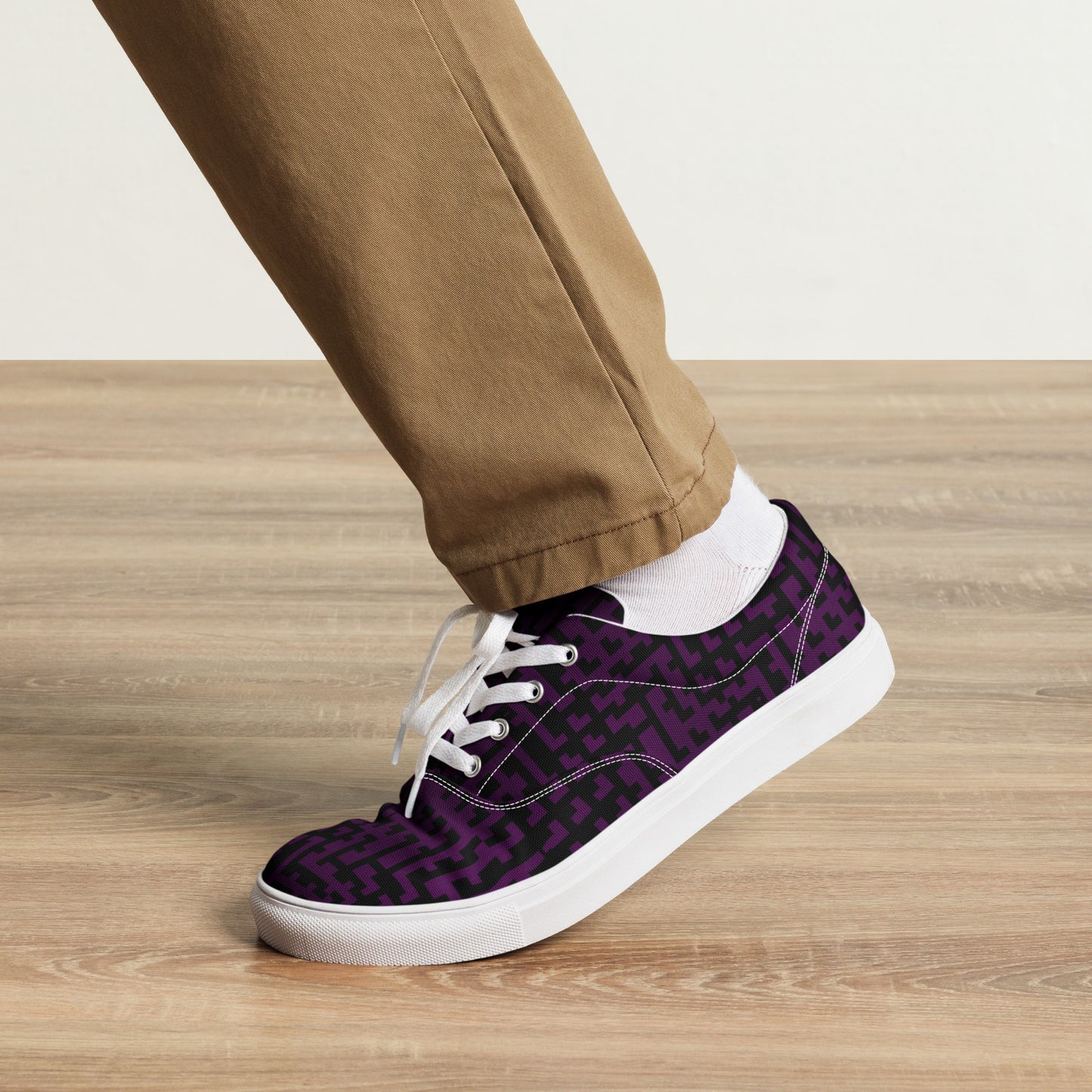 Men’s Lace-Up Canvas Shoes Black & Purple Houndstooth-Gingham Mix