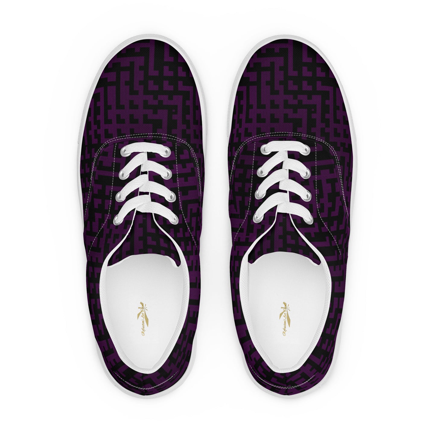 Men’s Lace-Up Canvas Shoes Black & Purple Houndstooth-Gingham Mix