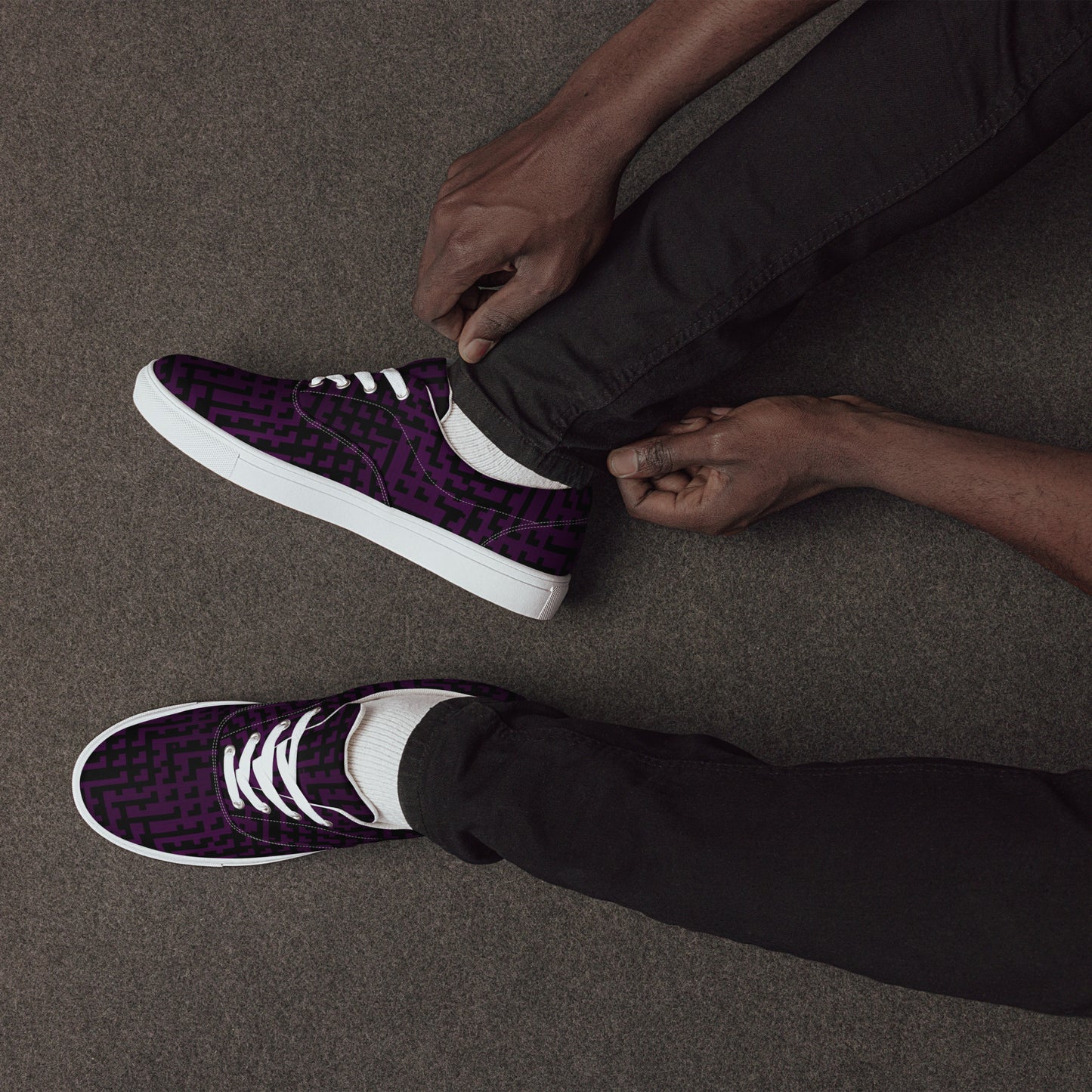 Men’s Lace-Up Canvas Shoes Black & Purple Houndstooth-Gingham Mix