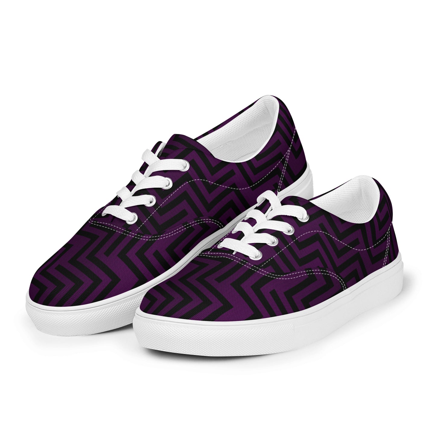 Men’s Lace-Up Canvas Shoes Purple & Black Zig Zag Print