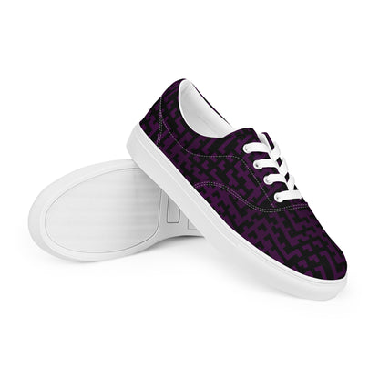 Men’s Lace-Up Canvas Shoes Black & Purple Houndstooth-Gingham Mix