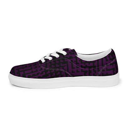 Men’s Lace-Up Canvas Shoes Black & Purple Houndstooth-Gingham Mix