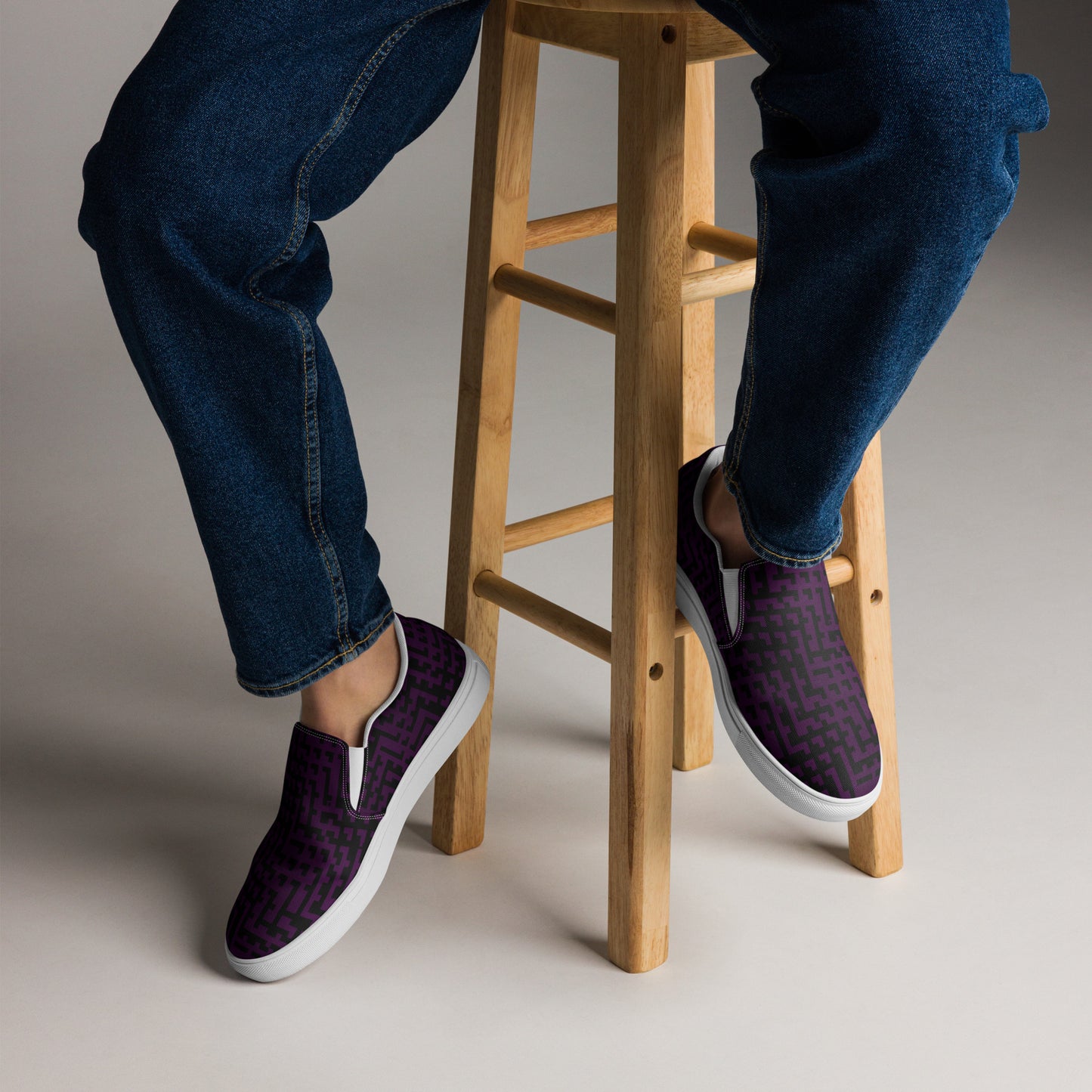 Men’s Slip-On Canvas Shoes Black & Purple Houndstooth-Gingham Mix