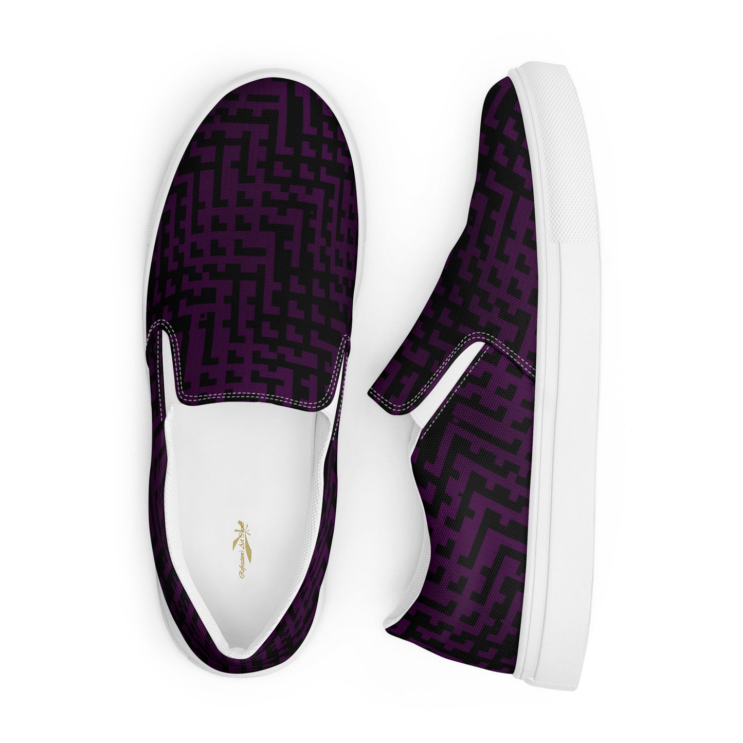 Men’s Slip-On Canvas Shoes Black & Purple Houndstooth-Gingham Mix