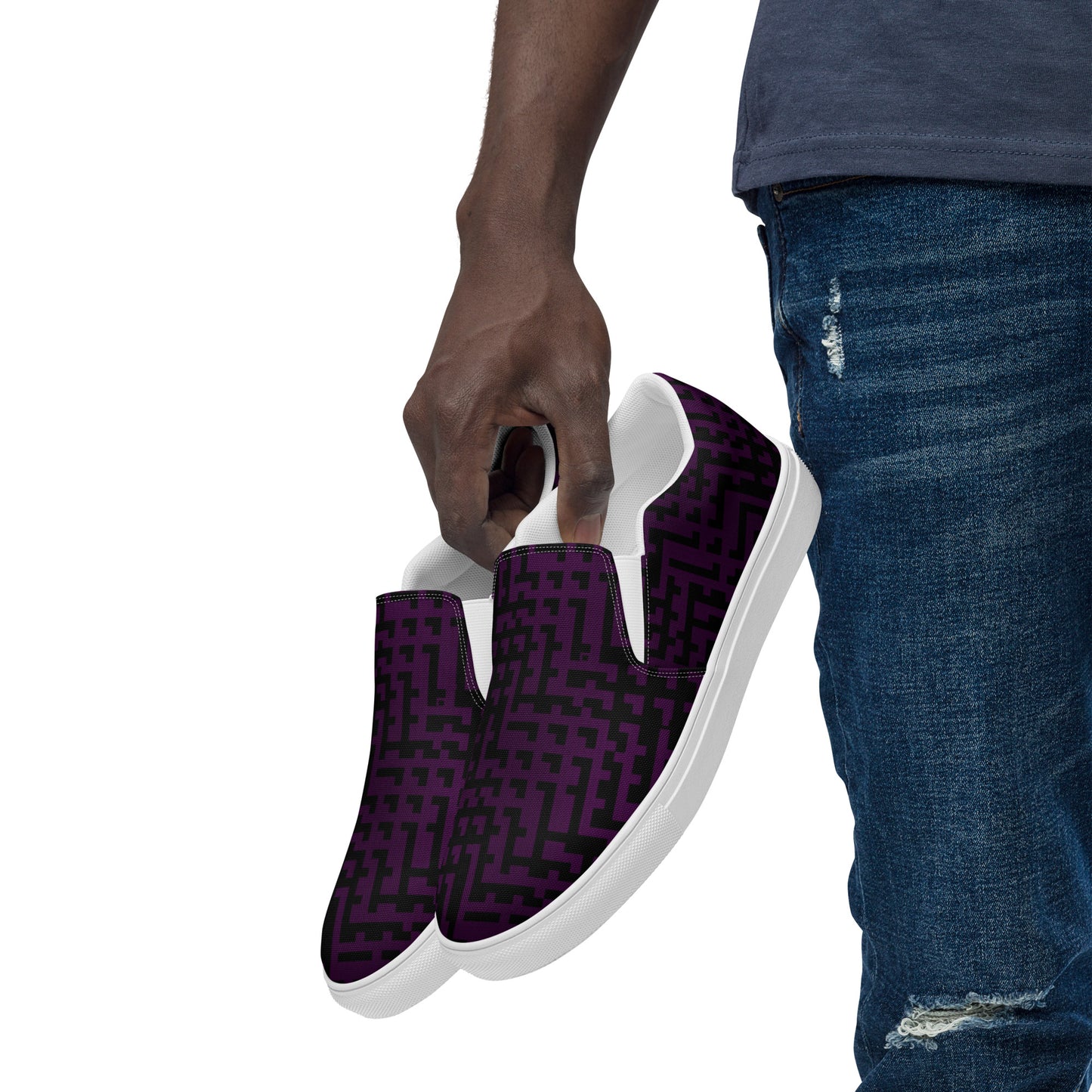 Men’s Slip-On Canvas Shoes Black & Purple Houndstooth-Gingham Mix