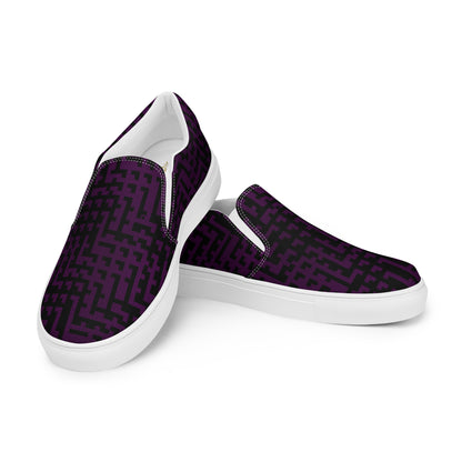 Men’s Slip-On Canvas Shoes Black & Purple Houndstooth-Gingham Mix