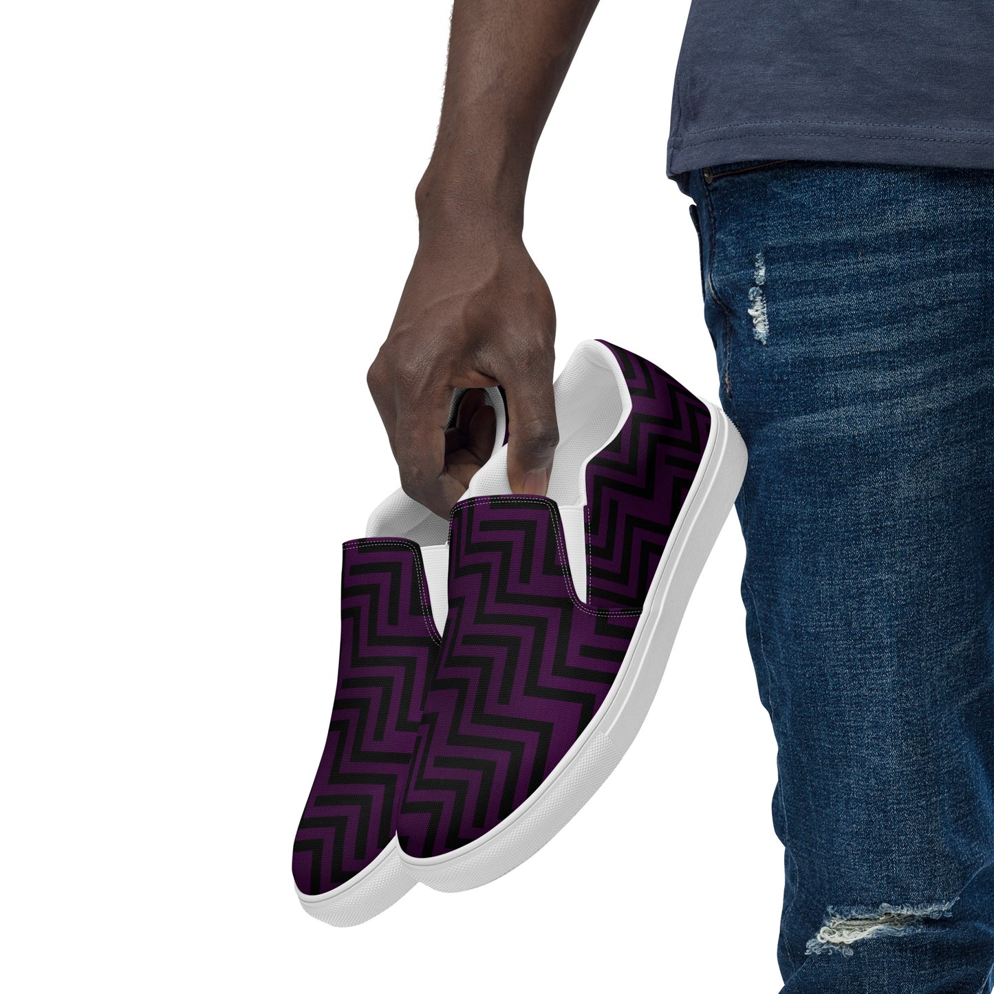 Men’s Slip-On Canvas Shoes Purple & Black Zig Zag Print