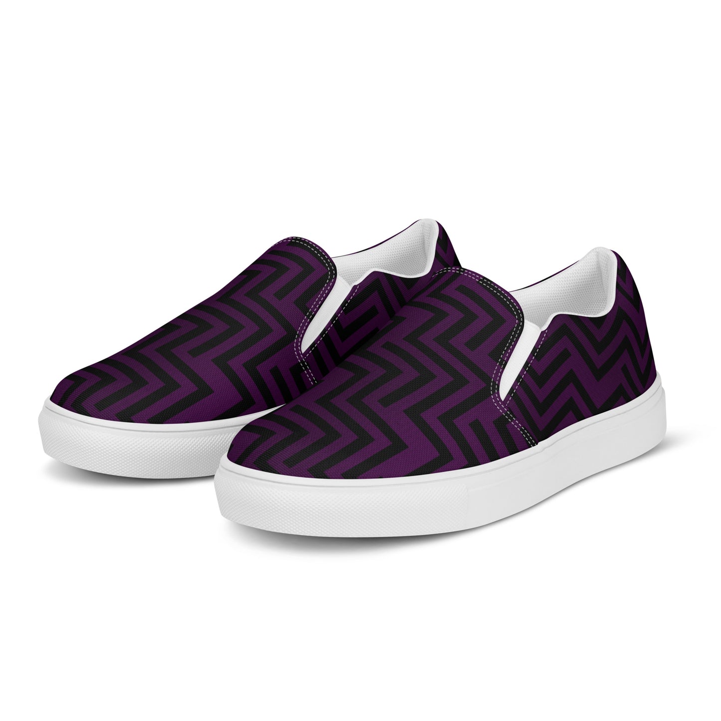 Men’s Slip-On Canvas Shoes Purple & Black Zig Zag Print