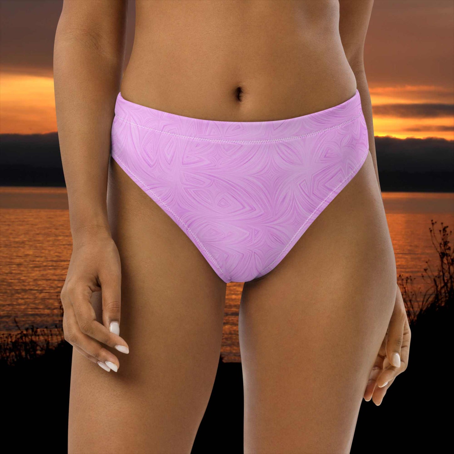 Recycled High-Waisted Bikini Bottom Pink Tie-Dye