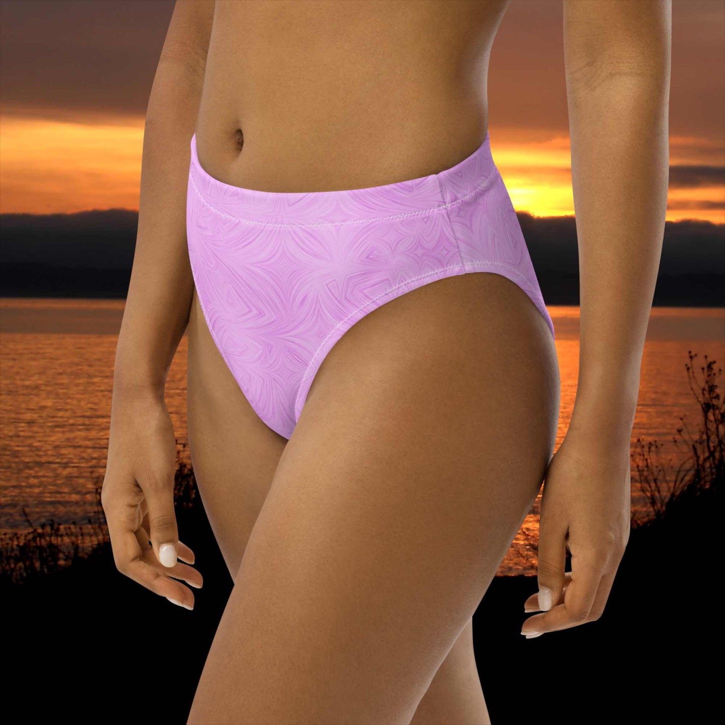 Recycled High-Waisted Bikini Bottom Pink Tie-Dye