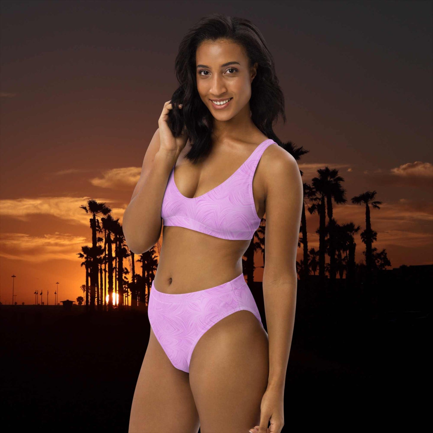 Recycled High-Waisted Bikini Pink Tie-Dye