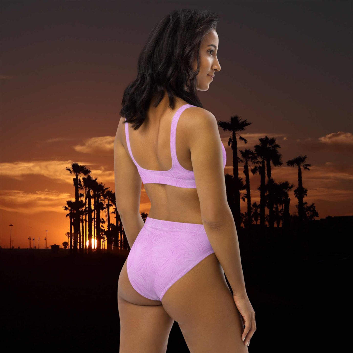 Recycled High-Waisted Bikini Pink Tie-Dye