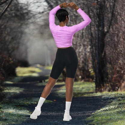 Recycled Long-Sleeve Crop Top Pink Tie-Dye