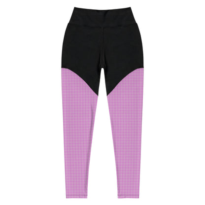 Women's Sports Leggings Pink Houndstooth-Gingham Mix