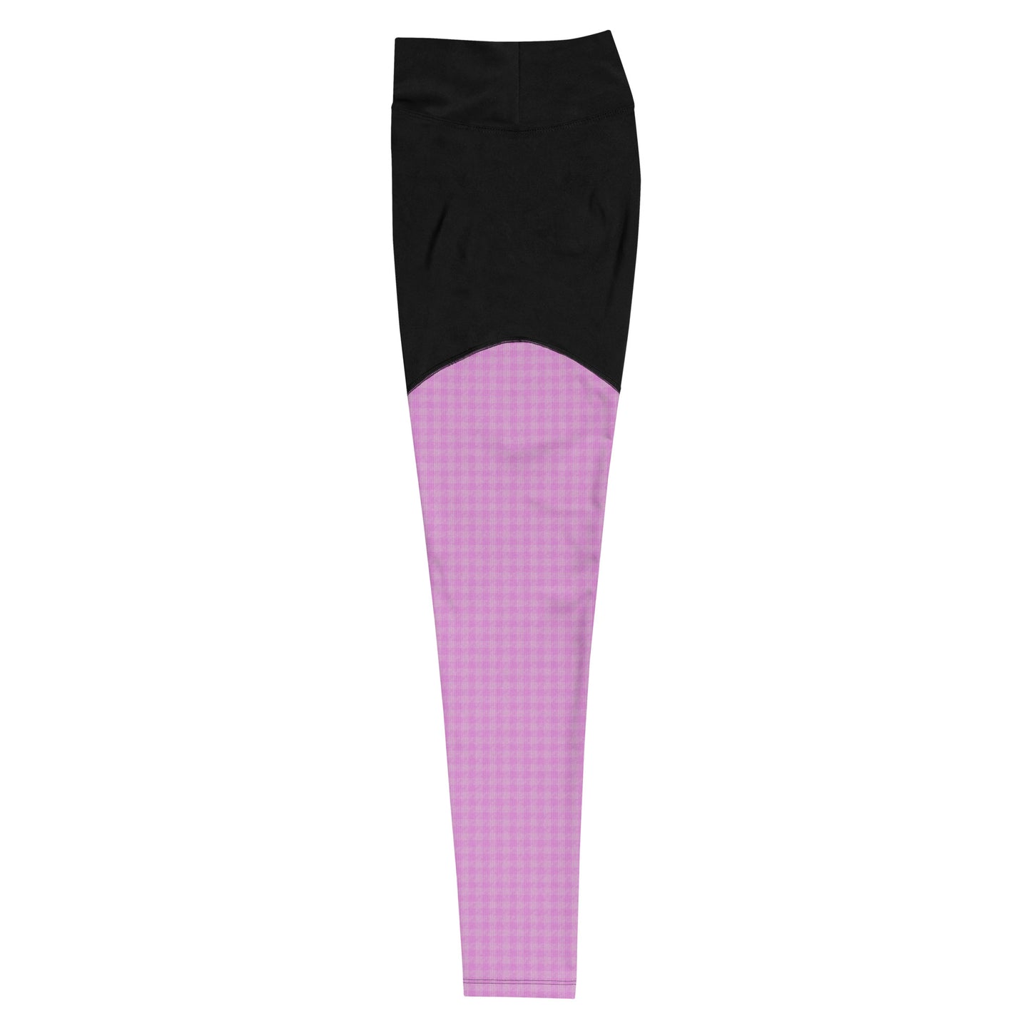 Women's Sports Leggings Pink Houndstooth-Gingham Mix