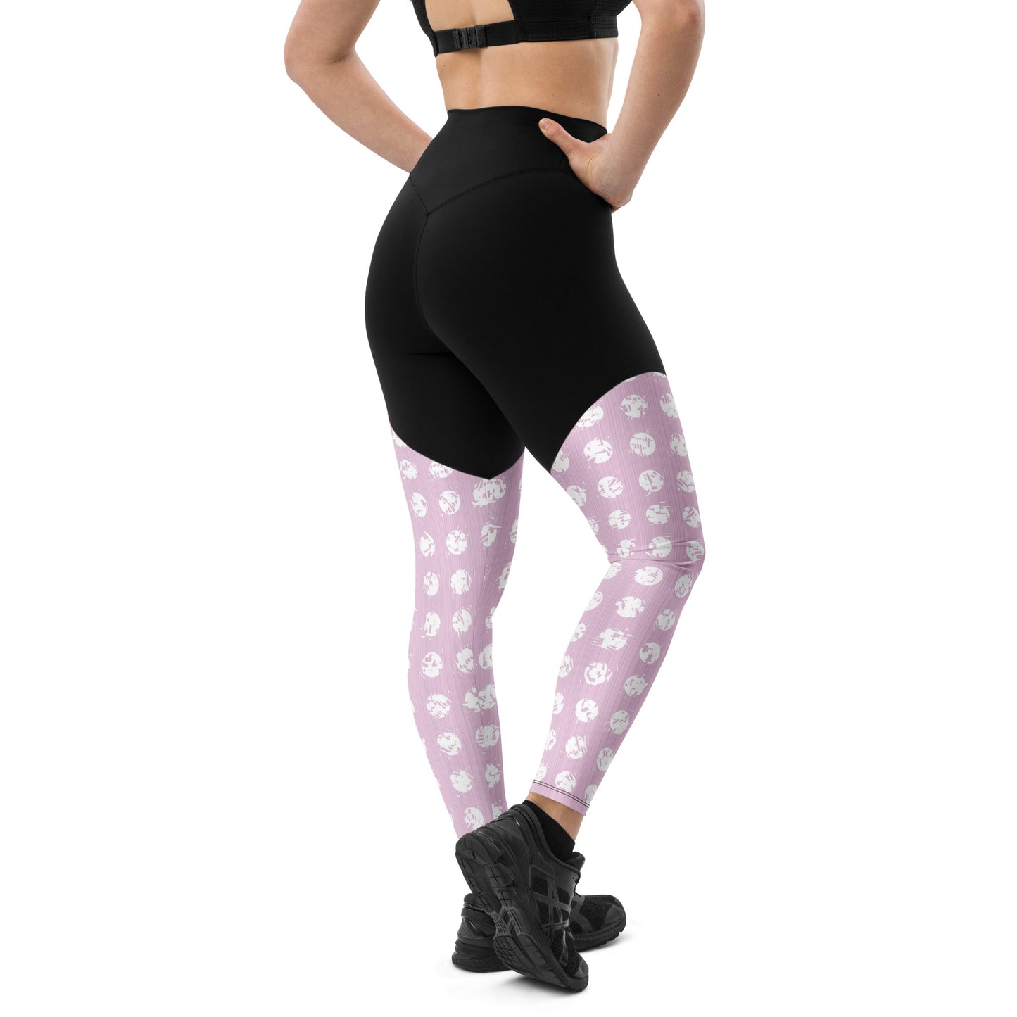 Women's White Polka Dot Pink Sports Leggings