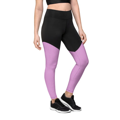 Women's Sports Leggings Pink Houndstooth-Gingham Mix