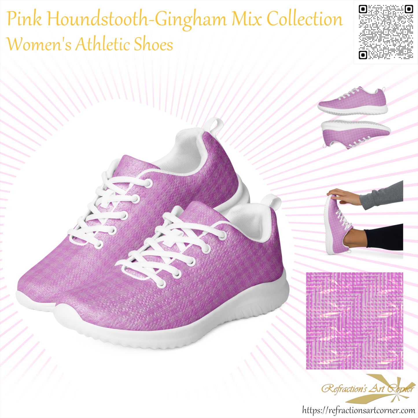 Women’s Athletic Shoes Pink Houndstooth-Gingham Mix