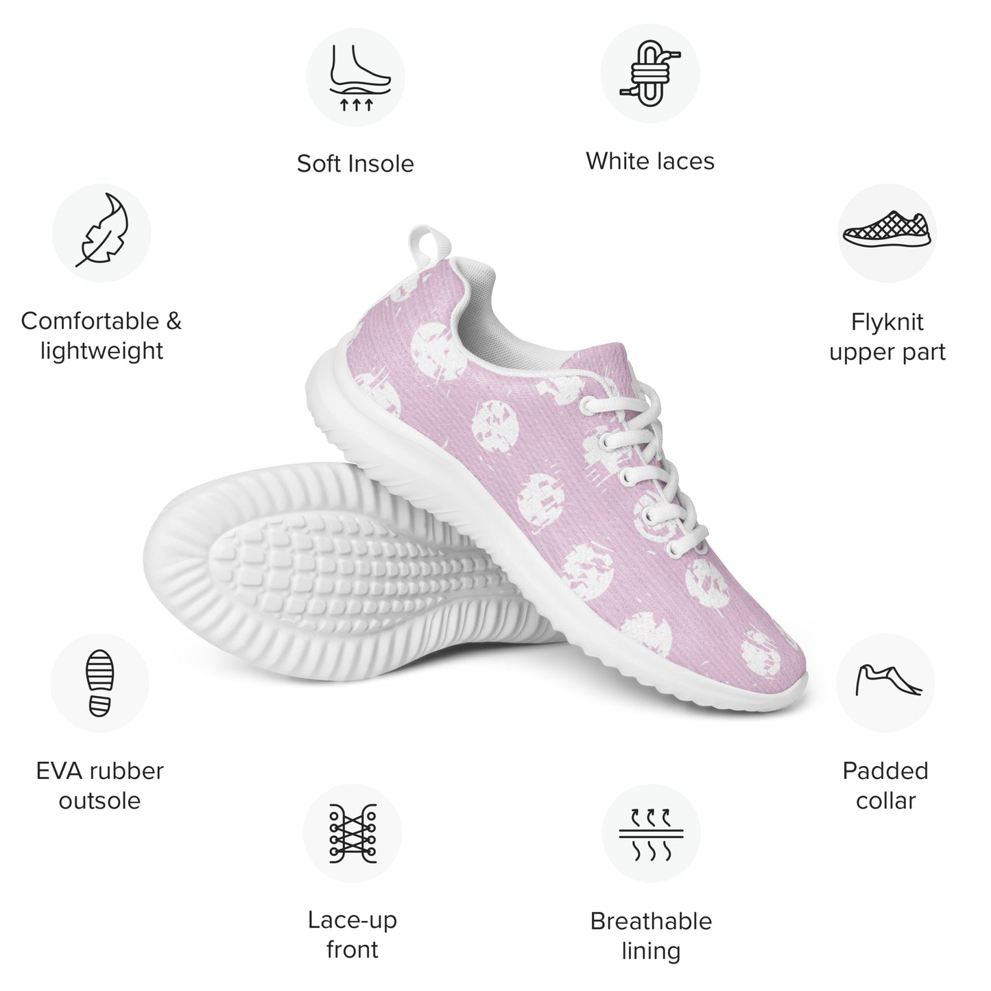 Women’s White Polka Dot Pink Athletic Shoes