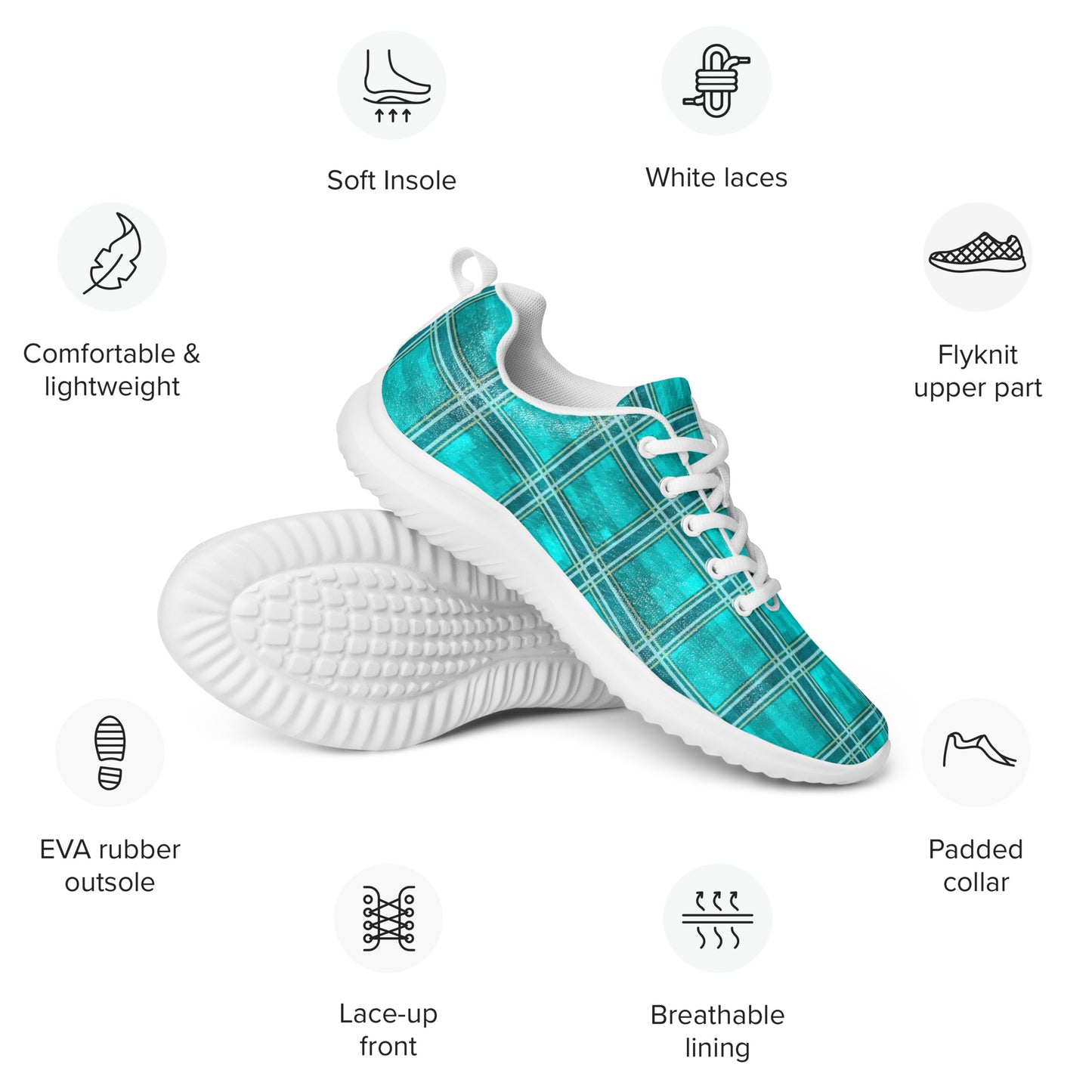 Women’s Athletic Shoes Teal Plaid