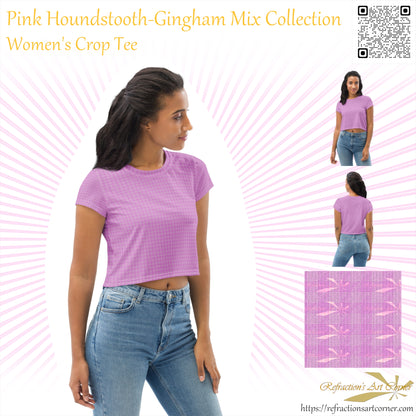 Women's Crop Tee Pink Houndstooth-Gingham Mix