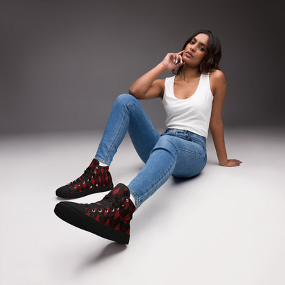 Women’s High Top Canvas Shoes Red Argyle