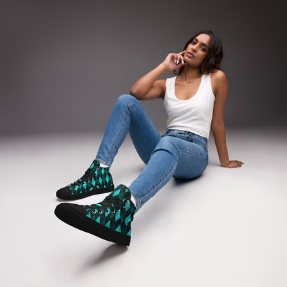 Women’s High Top Canvas Shoes Teal Argyle