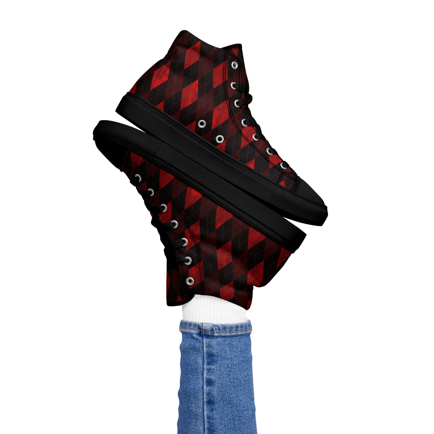 Women’s High Top Canvas Shoes Red Argyle