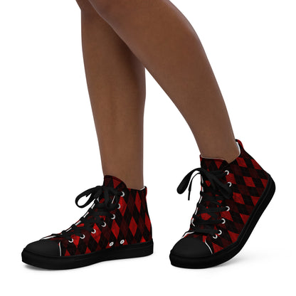 Women’s High Top Canvas Shoes Red Argyle