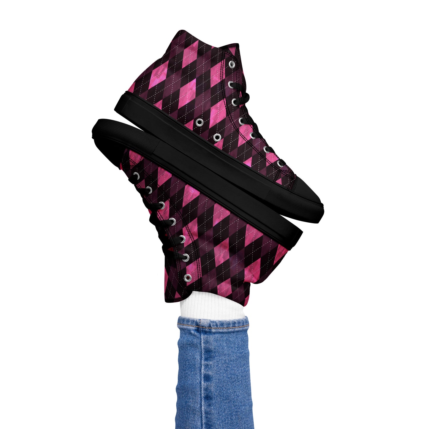 Women’s High Top Canvas Shoes Hot Pink Argyle