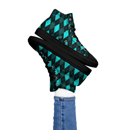 Women’s High Top Canvas Shoes Teal Argyle