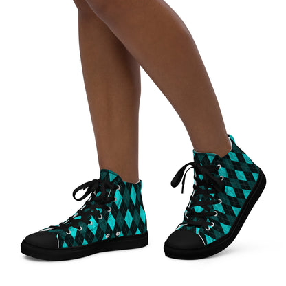 Women’s High Top Canvas Shoes Teal Argyle