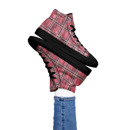 Women’s High Top Canvas Shoes Sakura Pink Plaid