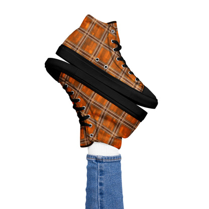 Women’s High Top Canvas Shoes Orange Plaid