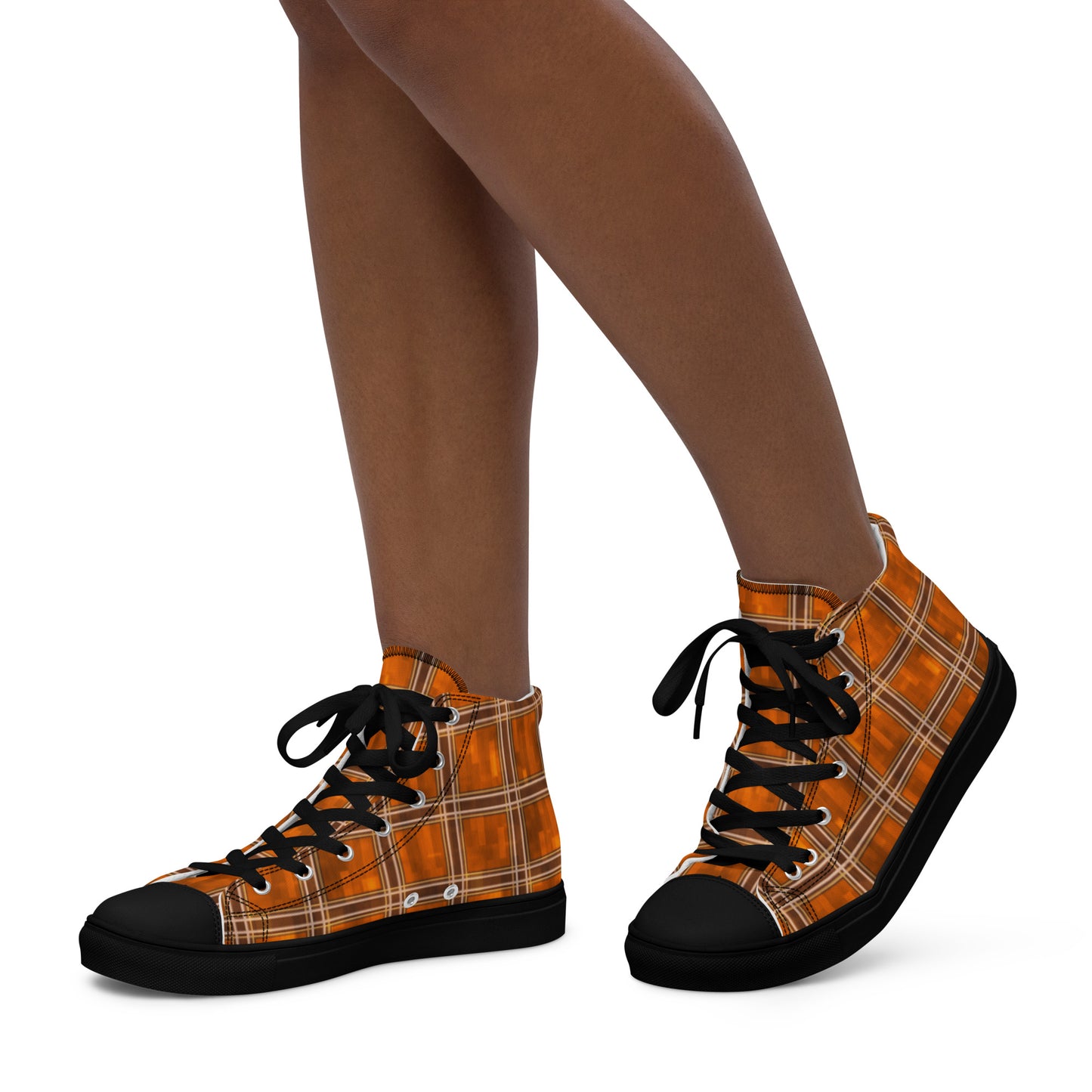 Women’s High Top Canvas Shoes Orange Plaid