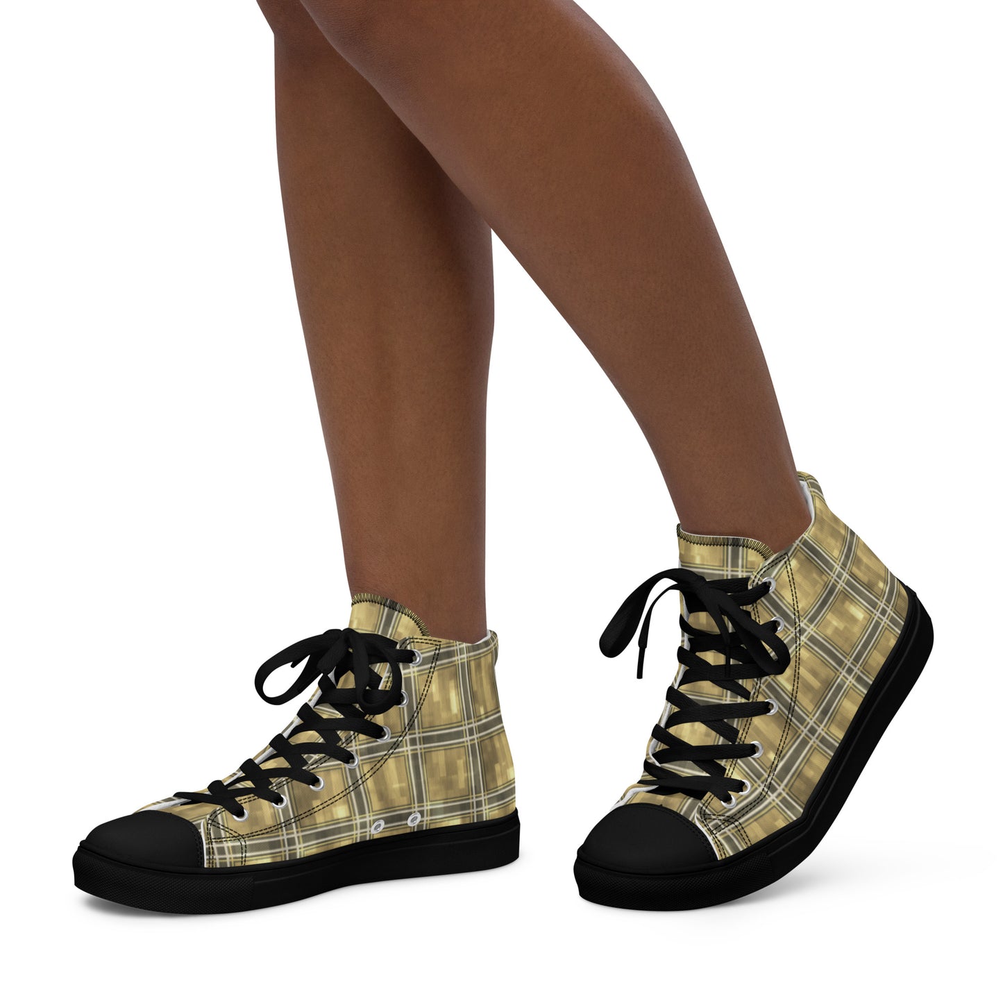 Women’s High Top Canvas Shoes Moonlit Yellow Plaid