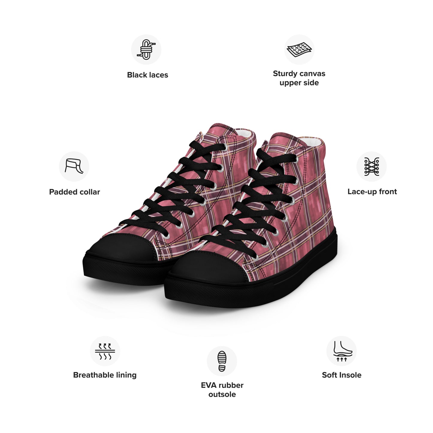 Women’s High Top Canvas Shoes Sakura Pink Plaid