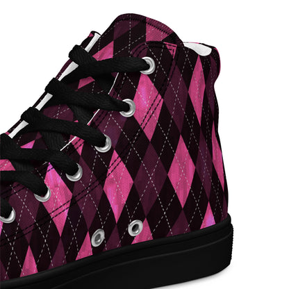 Women’s High Top Canvas Shoes Hot Pink Argyle