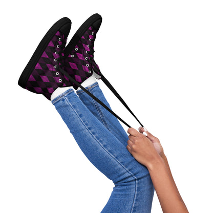 Women’s High Top Canvas Shoes Purple Argyle