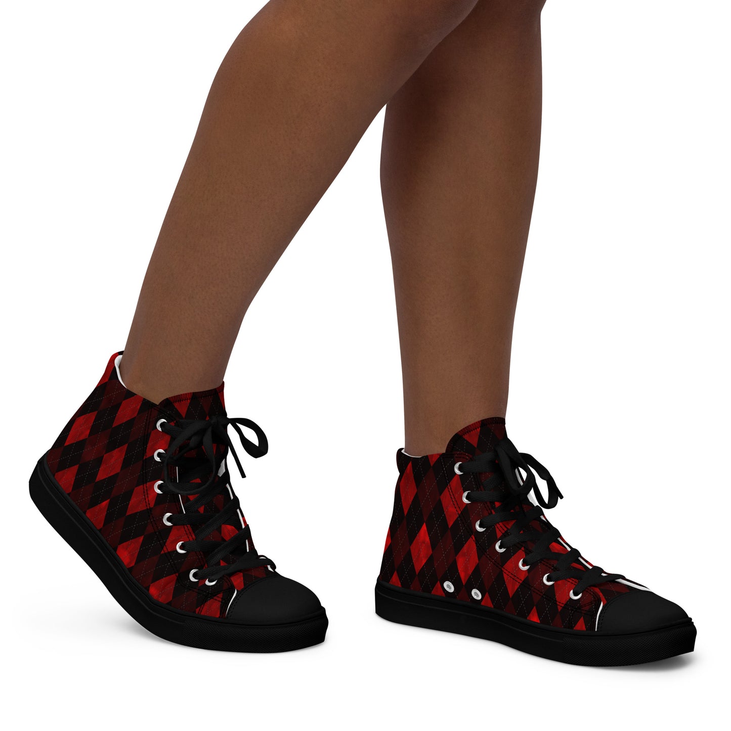 Women’s High Top Canvas Shoes Red Argyle