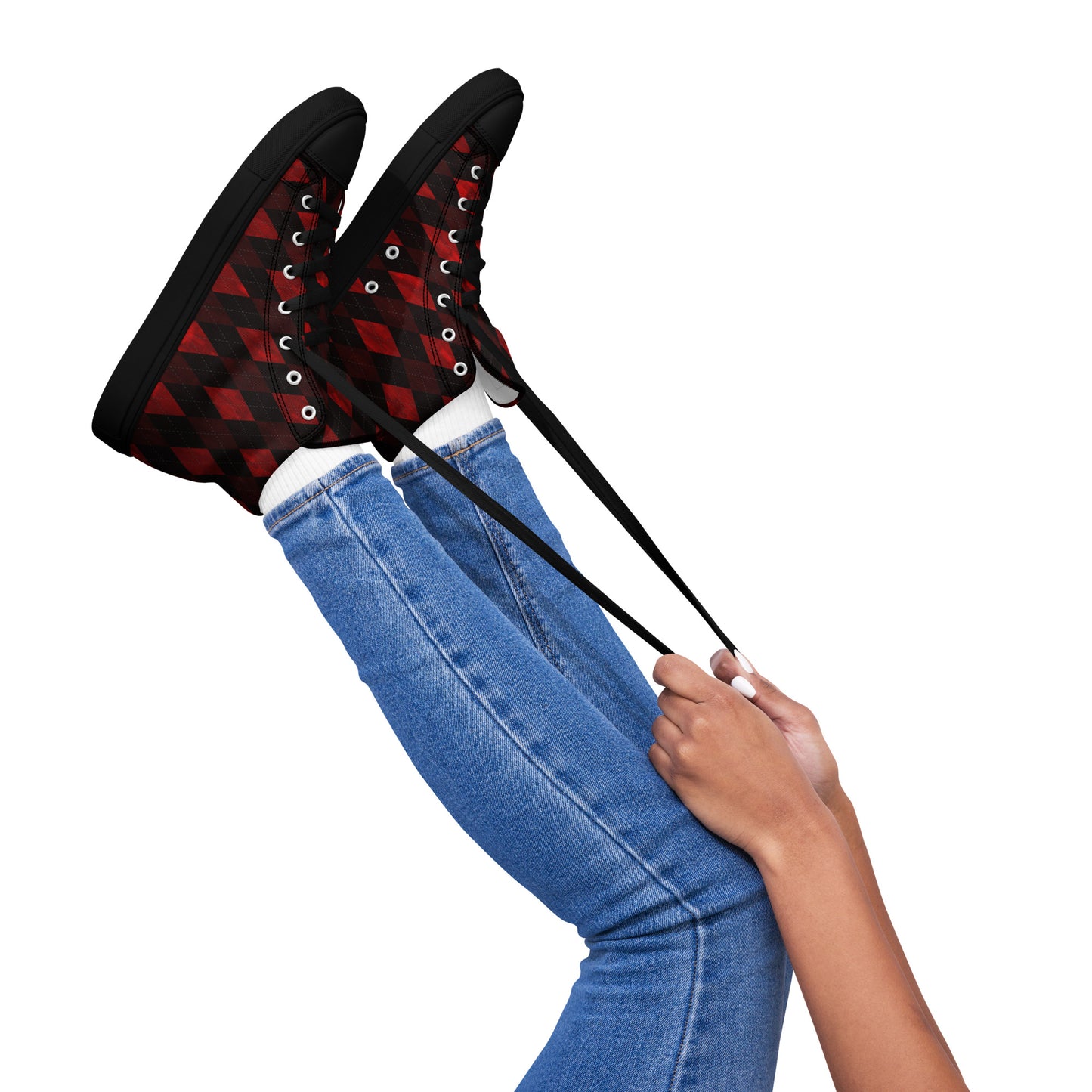 Women’s High Top Canvas Shoes Red Argyle