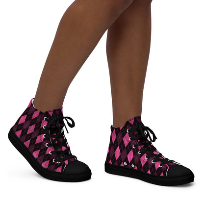 Women’s High Top Canvas Shoes Hot Pink Argyle