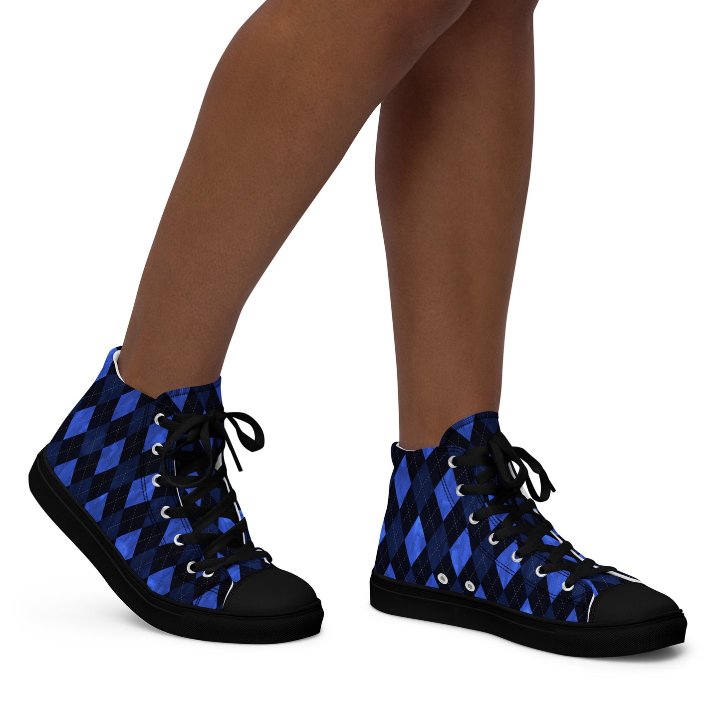 Women’s High Top Canvas Shoes Blue Argyle