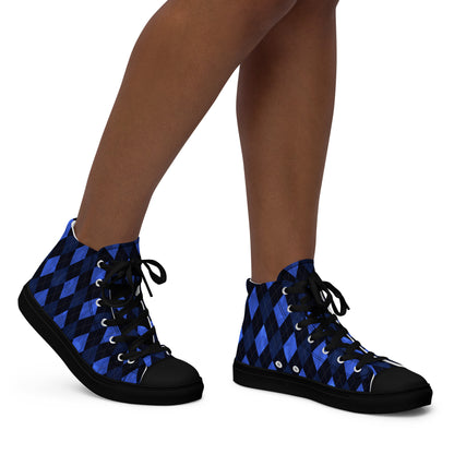 Women’s High Top Canvas Shoes Blue Argyle