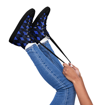 Women’s High Top Canvas Shoes Blue Argyle