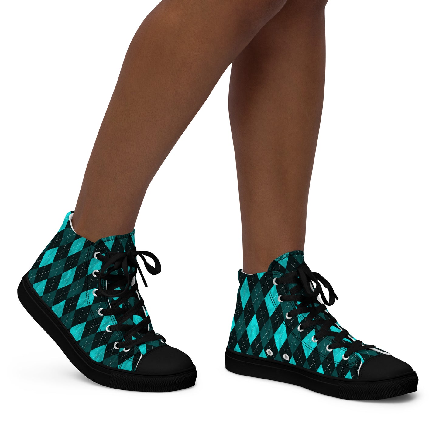 Women’s High Top Canvas Shoes Teal Argyle