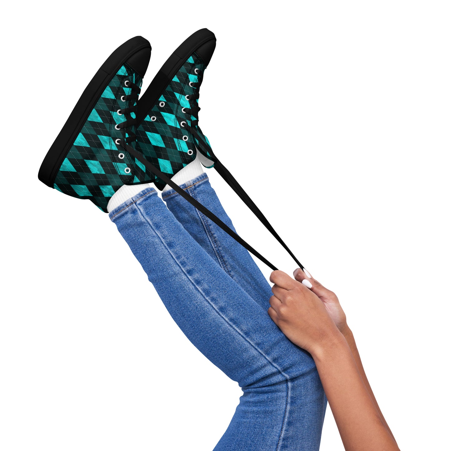 Women’s High Top Canvas Shoes Teal Argyle